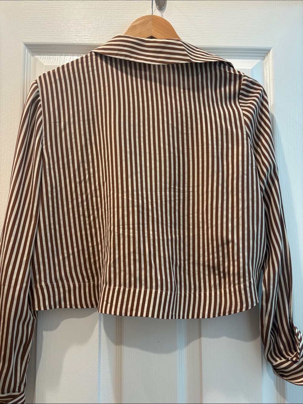 SEZANE SILK STRIPED CROPPED BUTTON DOWN- size 34 - Picture 3 of 5